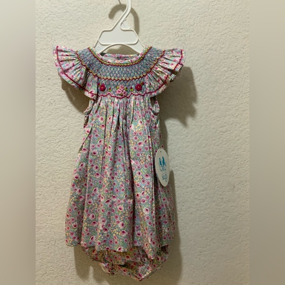 Luli & Me Girl's Pinkblush Smocked Bishop Dress, Size 6M - Picture 1 of 4